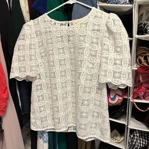 Sézane puff sleeve crochet blouse